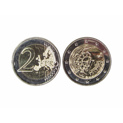 Биметаллическая монета 2 евро Финляндии 2022 г. 35 лет программе Эразмус