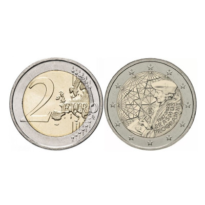 Биметаллическая монета 2 евро Италии 2022 г. 35 лет программе Эразмус