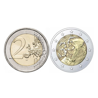 Биметаллическая монета 2 евро Португалии 2022 г. 35 лет программе Эразмус