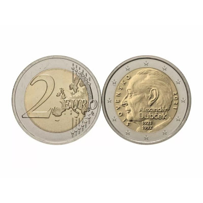 Монета 2 евро Словакии 2021 г. Александр Дубчек