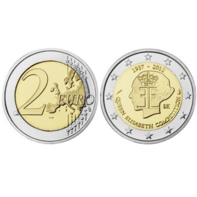 Биметаллическая монета 2 евро Бельгии 2012 г., 75 лет музыкальному конкурсу имени королевы Елизаветы