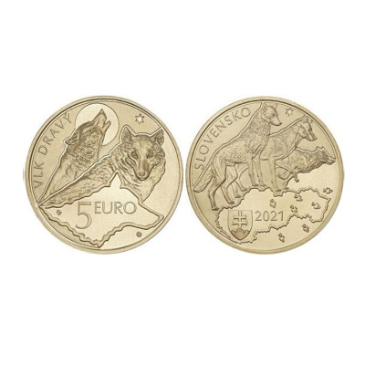Монета 5 Евро Словакии 2021 г. Волк