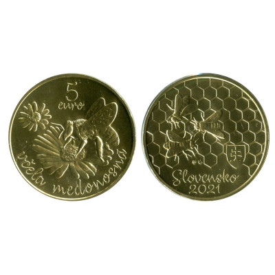 Монета 5 Евро Словакии 2021 г. Медоносная пчела