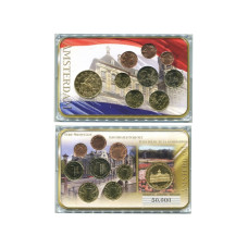 Набор из 8-ми евро монет Нидерландов и юбилейного жетона 2005 г.