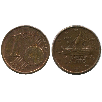 Монета 1 Евроцент Греции 2011 Г.