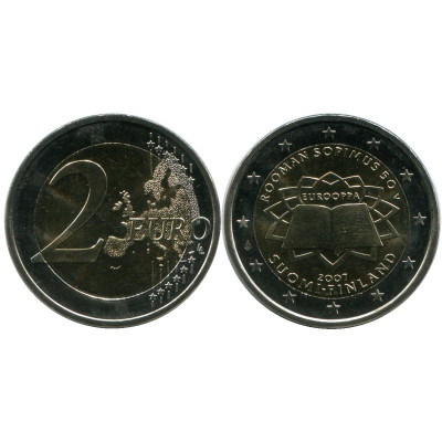 Биметаллическая монета 2 Евро Финляндии 2007 Г., 50 Лет Подписания Римского Договора