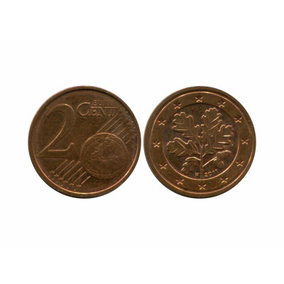 Монета 2 евроцента Германии 2011 г. F