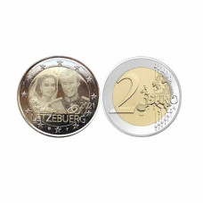 2 евро Люксембурга 2021 г. 40 лет со дня бракосочетания великого герцога Анри и великой герцогини Марии-Терезы фотопечать