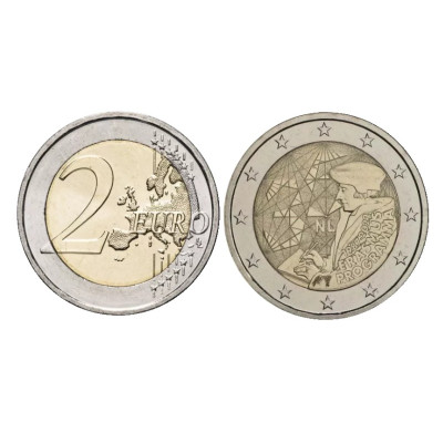 Биметаллическая монета 2 евро Нидерландов 2022 г. 35 лет программе Эразмус