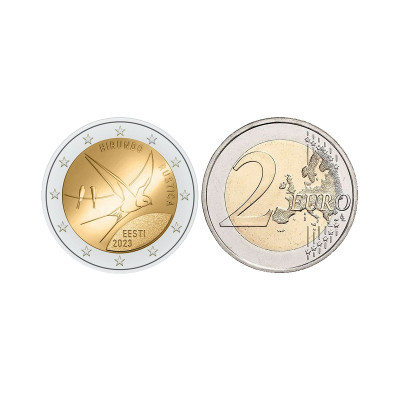 Биметаллическая монета 2 евро Эстонии 2023 г. Деревенская ласточка