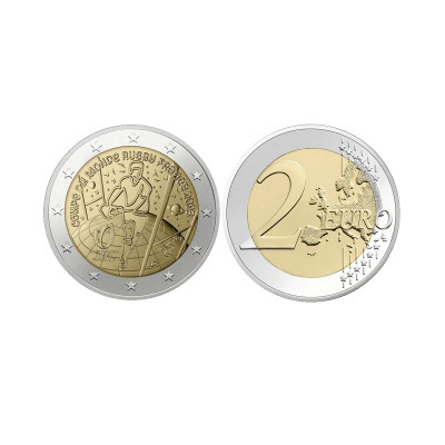 Биметаллическая монета 2 евро Франции 2023 г. Чемпионат мира по регби 2023