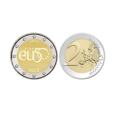 Биметаллическая монета 2 евро Ирландии 2023 г. 50 лет членству Ирландии в ЕС