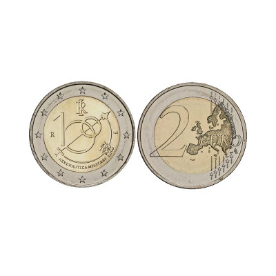 Биметаллическая монета 2 евро Италии 2023 г. 100 лет Военно-воздушным силам