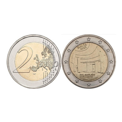Биметаллическая монета 2 евро Мальты 2022 г. Мегалитический храм Хал-Сафлиени