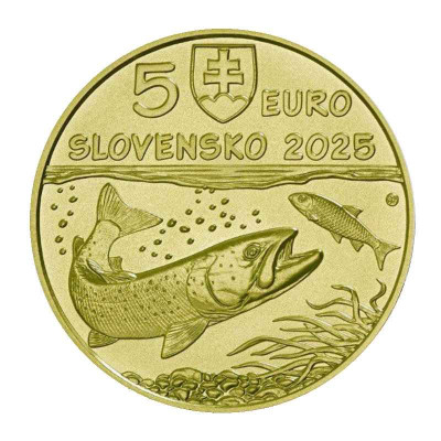 Монета 5 евро Словакии 2025 г. Дунайский лосось