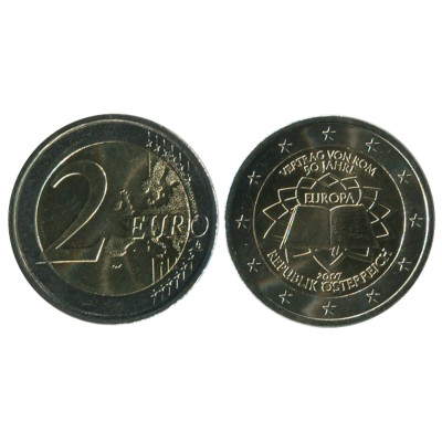 Биметаллическая монета 2 Евро Австрии 2007 Г., 50 Лет Подписания Римского Договора