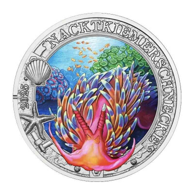 Монета 3 евро Австрии 2025 г. Светящаяся морская жизнь - Голожаберный моллюск