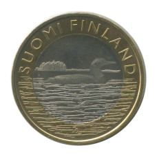 5 евро Финляндии 2014 г. Исторические регионы Финляндии. Животные - Савония - Гагара 5 евро Финляндии 2014 г. Исторические регионы Финляндии. Животные - Савония - Гагара