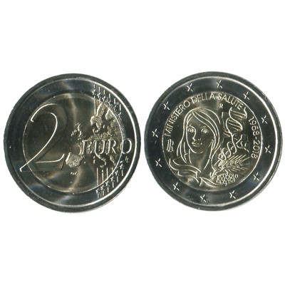 Биметаллическая монета 2 Евро Италии 2018 Г., 60 Лет Основанию Министерства Здравоохранения (AU)