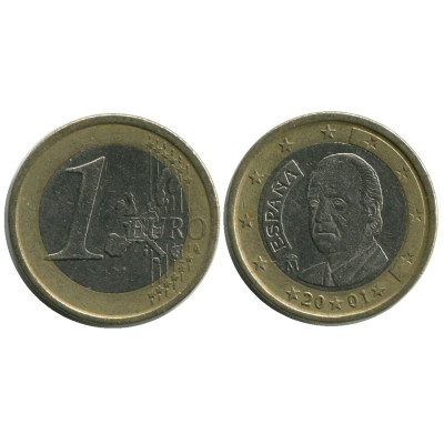 Биметаллическая монета 1 Евро Испании 2001 Г.