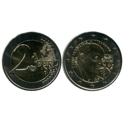 Биметаллическая монета 2 Евро Франции 2016 Г. 100 Лет Со Дня Рождения Франсуа Миттерана