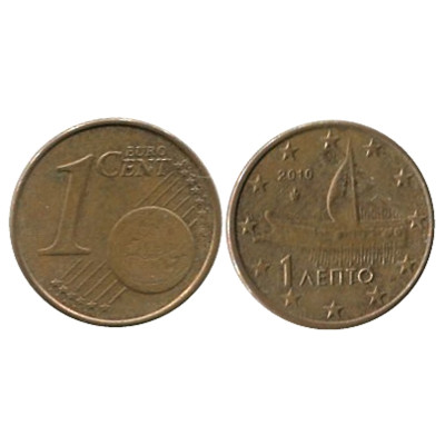 Монета 1 Евроцент Греции 2010 Г.