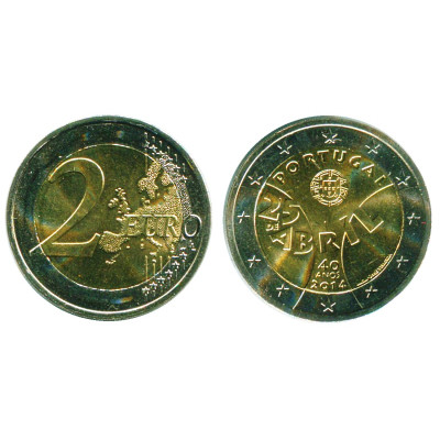 Биметаллическая монета 2 Евро Португалии 2014 Г., 40 Лет Революции Гвоздик