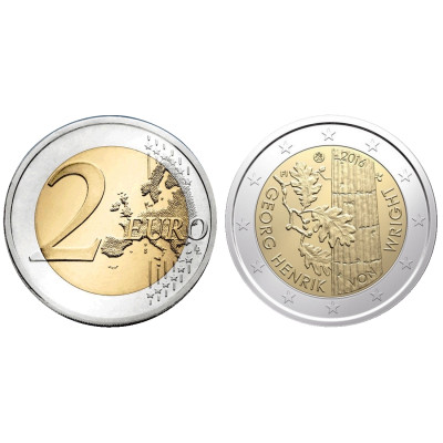 Биметаллическая монета 2 Евро Финляндии 2016 Г. 100 Лет Со Дня Рождения Философа Георга Хенрика Фон Вригта