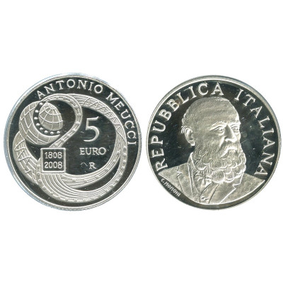 Серебряная монета 5 Евро Италии 2008 Г., 200 Лет Со Дня Рождения Антонио Меуччи