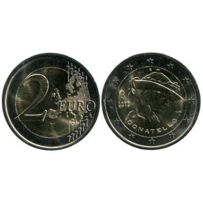 Биметаллическая монета 2 Евро Италии 2016 Г., 550 Лет Со Дня Смерти Донателло