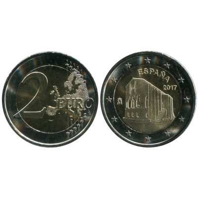 Биметаллическая монета 2 Евро Испании 2017 г., Церковь Санта-Мария-Дель-Наранко в Овьедо