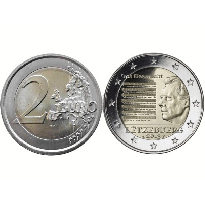 Биметаллическая монета 2 Евро Люксембурга 2013 Г., Национальный Гимн