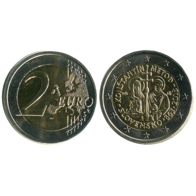 Биметаллическая монета 2 Евро Словакии 2013 Г., 1150 Лет Миссии Кирилла И Мефодия В Великой Моравии