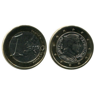 Биметаллическая монета 1 Евро Латвии 2014 Г.