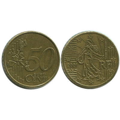 Монета 50 евроцентов Франции 2001 г.