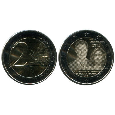 Биметаллическая монета 2 Евро Люксембурга 2015 Г., 15-Летие Вступления На Престол Великого Герцога Анри