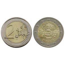 2 Евро Бельгии 2012 Г., 10 Лет Наличному обращению Евро