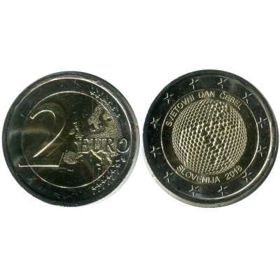 Биметаллическая монета 2 Евро Словении 2018 Г., Всемирный День Пчеловодства