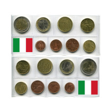 Набор из 8-ми евро монет Италии 2002 г.