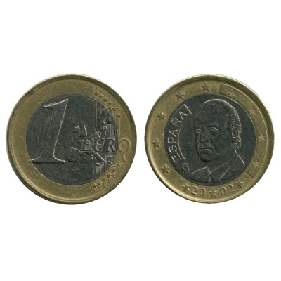Биметаллическая монета 1 евро Испании 2002 Г.