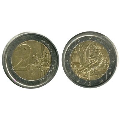 Биметаллическая монета 2 Евро Италии 2006 Г., XХ Зимние Олимпийские Игры В Турине