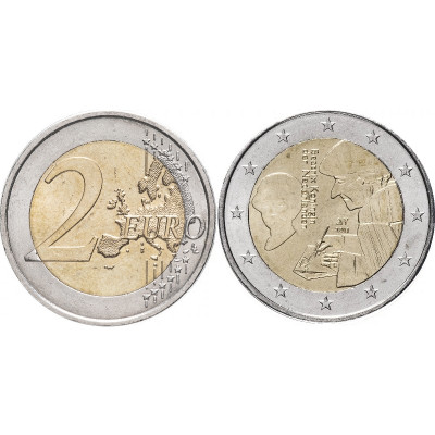 Биметаллическая монета 2 Евро Нидерландов 2011 Г., 500 Лет Издания Книги «Похвала Глупости» Эразма Роттердамского