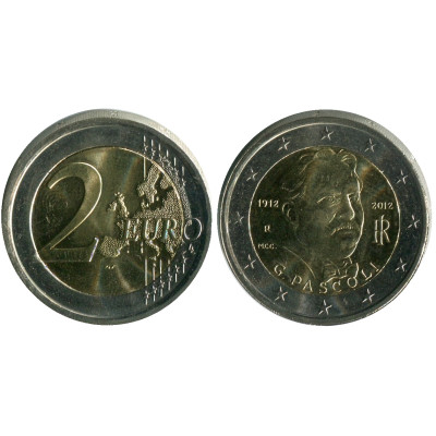 Биметаллическая монета 2 Евро Италии 2012 Г., 100 Лет Со Смерти Поэта Джованни Пасколи