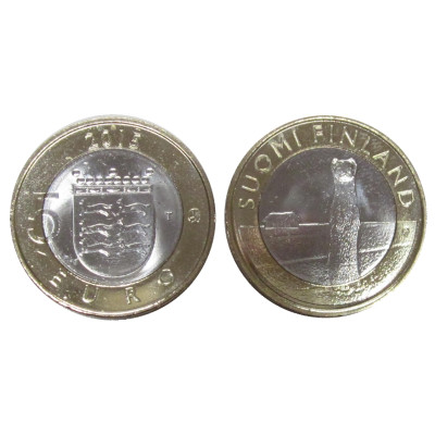 Биметаллическая монета 5 Евро Финляндии 2015 Г., Исторические Регионы Финляндии. Животные - Остроботния, Горностай