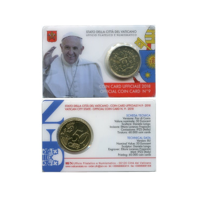 Монета 50 Евроцентов Ватикана 2018 Г. (№9, В Блистере)