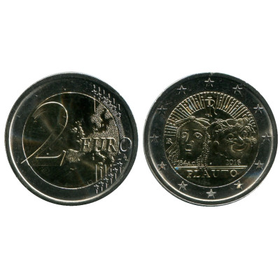 Биметаллическая монета 2 Евро Италии 2016 Г., 2200 Лет Со Дня Смерти Тита Макция Плавта