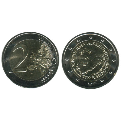Биметаллическая монета 2 Евро Португалии 2019 Г., 500 Лет Кругосветному Плаванию Магеллана