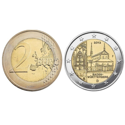 Биметаллическая монета 2 евро Германии 2013 г., Монастырь Маульбронн, Баден-Вюртемберг (F)