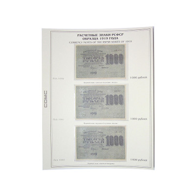 Лист для бон с изображением Расчётных знаков РСФСР образца 1919 г., 1000 рублей (20)