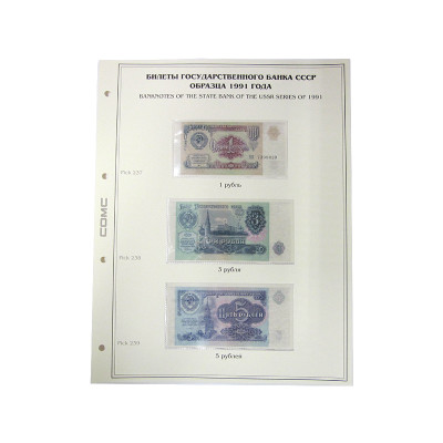 Лист для бон с изображением Билетов государственного банка СССР образца 1991 г. (91)